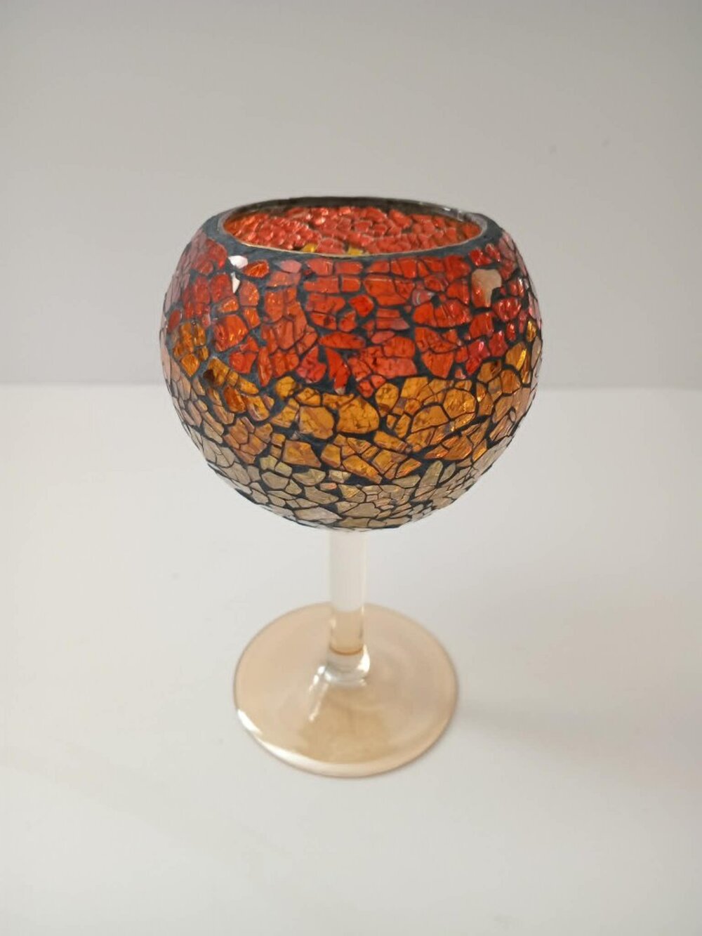 Partylite Siena Lights Stemmed Crackled Amber Tea-light Holders Set of 2 - Picture 5 of 10